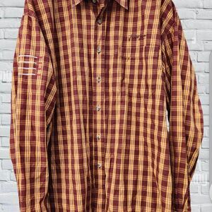 Phat Farm Plaid Button Up Shirt XXXL Y2K Hip Hop Streetwear Burgundy and Yellow